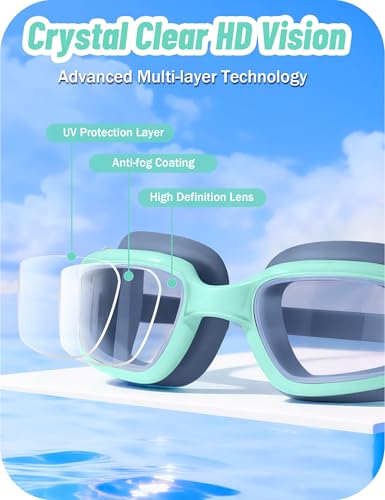 Image of Vvinca Kids Swim Goggles, Swimming Goggles for Kids 3-14 Anti-Fog UV Protection No Leak Pool Glasses for Boys Girls