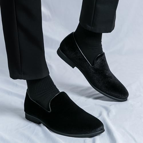 Men's Fashion Suede Flower Devise Dress Loafers Classic Pointed Toe Comfort Slip On Tuxedo Shoes for Wedding Evening Party3