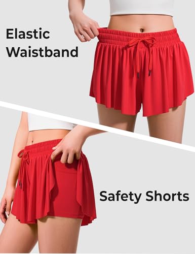 booph girls flowy shorts athletic butterfly shorts with inner pockets 2-in-1 for girls running tennis sports