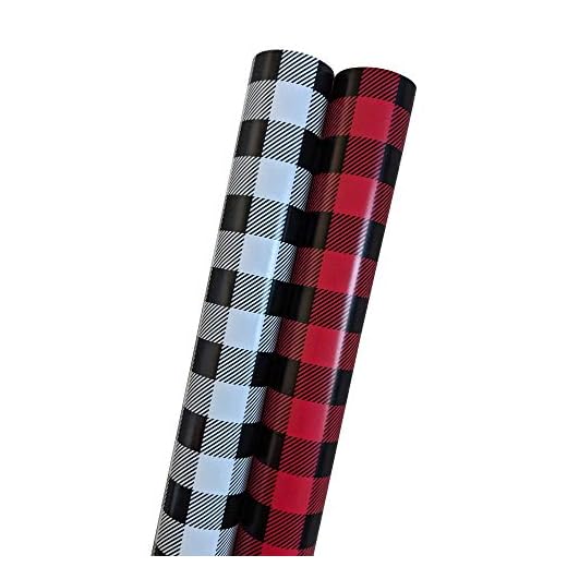 Christmas Wrapping Paper Set - Buffalo Plaid in Black, White and Red - 200 Sq Feet (Bundle of 2 Jumbo Rolls, 100 Sq Feet Each) of Rustic Vintage Holiday Wrap with Grid Lines for Easy Cutting