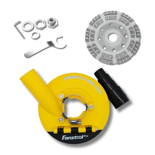 FANZTOOL Carter d’aspiration pour Meuleuse, Équipé d'un Disque de Ponçage Béton 125 mm, Qualité Professionnelle, Brosses à Ressort Améliorées,...