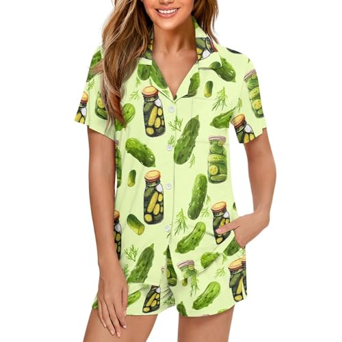 Pjs Womens Short Sleeve Button Down Pajamas Set Two-Piece Nightwear with Pockets3