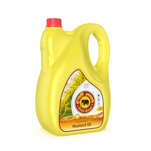 Image of Elephant Brand Hathi Marka Kacchi Ghani Mustard Oil - Ideal for cooking food, pickles, massages Jar (5 Ltr)