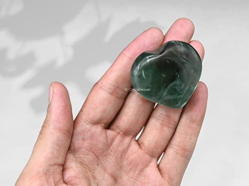 Image of Certified Green Fluorite Crystal Heart Palm Pebbles Stones for Anxiety Stress Relief Massage - AAA Grade Original Healing Gemstone Agate Heart Palm Stone for Yoga Meditation Spiritual