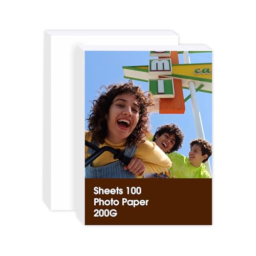 Papel Fotográfico de Brillante, 100 Hojas de Papel Fotográfico Brillante Premium de 5 Pulgadas 8,9 x 12,7 cm 200 g/m² Secado Rápido Papel Blanco Brillante Ideal para Álbumes Marcos Certificados