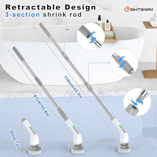 Electric Spin Scrubber, Upgrade 7 in 1 Electric Cleaning Brush,420RPM Powerful Cleaning, 1.5H Bathroom Scrubber Dual Speed with Extension Arm for Kitchen, Car, Tile, Wall, Floor, Shower - Image 4