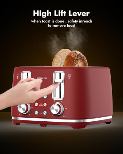 4-Slice-Toaster-Extra-Wide-Slots-Longdeem-Retro-Stainless-Steel-Toasters-6-Browning-Options-Auto-Shut-Off-Frozen-Function-Toast-Fruit-Bread-Bagel-Waffle-Red 4 Slice Toaster Extra Wide Slots Longdeem Retro Stainless Steel Toasters 6 Browning Options Auto Shut Off Frozen Function Toast Fruit Bread Bagel Waffle Red