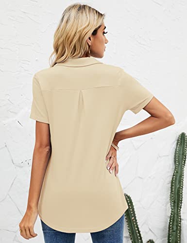 Tfsdod Womens Fashion Summer Collared Polo Tops Short Sleeve T-Shirts Relaxed Fit Work Tunic Blouse With Pocket Apricot M #TOP4