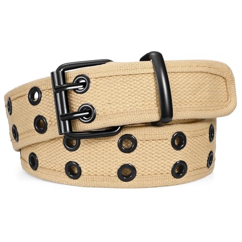 Image of WHIPPY Canvas Double Grommet Belt Unisex Casual Double Prong Belt for Men Women for Jeans Pants