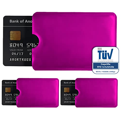 3X RFID Schutzhüllen, TÜV geprüft, NFC Blocker - Kreditkarte, Bank EC Karte Abschirmung (Rosa) Cover
