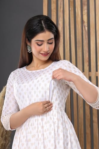Image of Women's Floral Printed Cotton Maternity Dress Kurti with Feeding Zipper, Maternity Gown for Women, Feeding Dress, Maternity Kurti