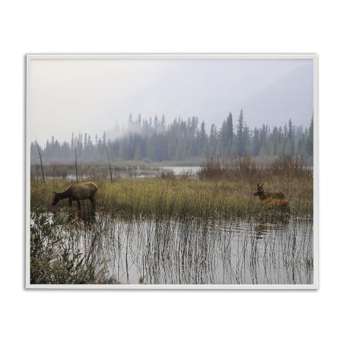 Animals Grazing Creek Landscape, 16 x 20 Inch Framed Giclée Print