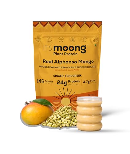It's Moong Mung Bean & Brown Rice Isolate Protein | 24gms per Serve 4.7gms BCAA| Real Alphonso Mango | 500gms | Sprouted Plant Protein | Easy on the Gut, Easy Digestibility