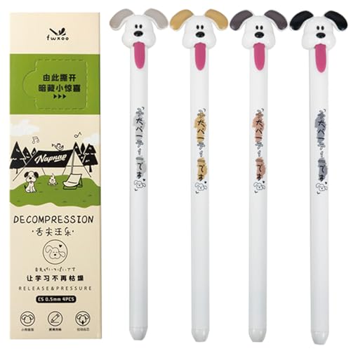 MOZXIRZ 4 Pcs Cute Dog Pens Cartoon Retractable Pens Funny Puppy Gel Pen 0.5mm Fine Point Black Ink Smooth Writing Pen for Women Girls Boys Men Office School Supplies (Pull Tongue-Dog)