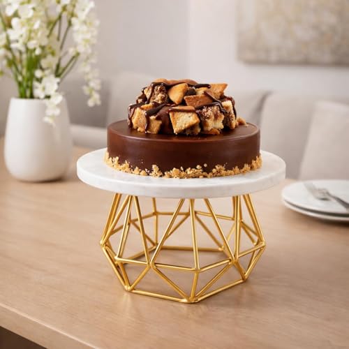 Image of ELIZAH Metal Cake Stand with Ivory Top & Gold Base | Premium Dessert & Cake Display Stand for Parties, Birthdays & Weddings (White or Gold)