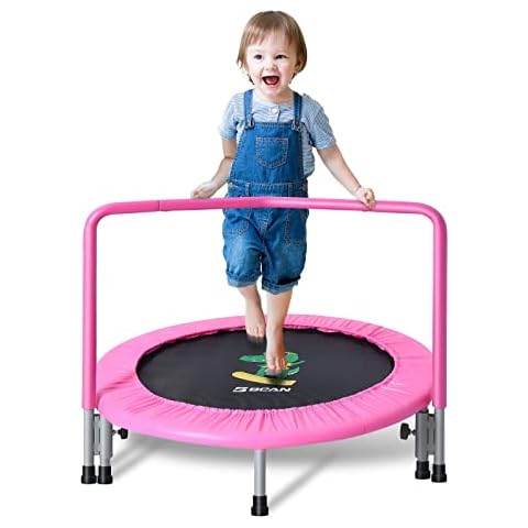 BCAN 36'' Mini Folding Ages 2 to 5 Toddler Trampoline with Handle for Kids, Two Ways to Assemble The Handle, Indoor/Garden Toddlers Trampoline with Super Safe Padded Cover for Toddlers Cover
