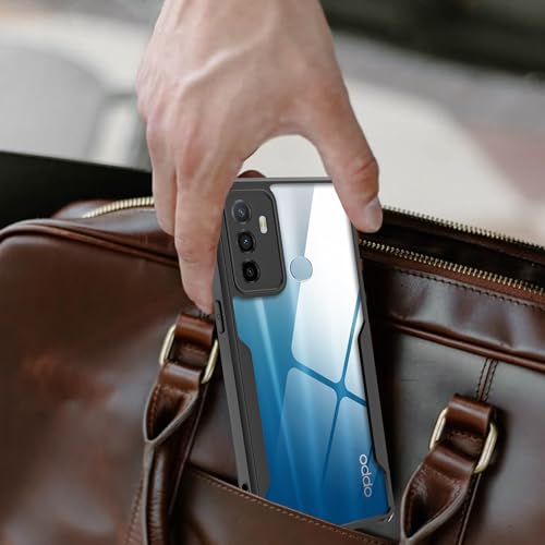 Image of A rtistque Clear Hard Transparent Acrylic Armor Back Cover Case for Oppo A53 4G | Shockproof TPU Edge Protection | Slim Protective Design | Oppo A53 Back Cover - Black