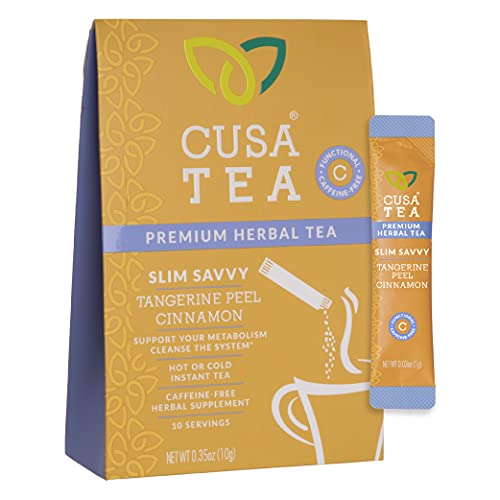 Cusa Tea & Coffee, Slim Savvy Herbal Tea. Premium Caffeine-Free Instant Tea. No Additives, No Added Sugar, Functional Health. Ready in Seconds, Makes Hot or Iced Tea (10 Servings)