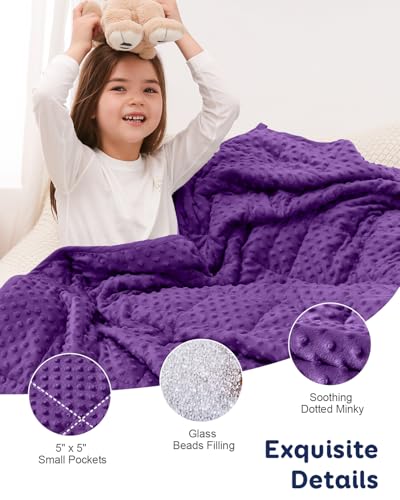 Image of Kivik Weighted Blanket 5 Pounds, Cooling Soft Minky Dotted Heavy Blankets Throw for Better Relaxing & Sleeping, Machine Washable, 36 x 48 Inches, Purple