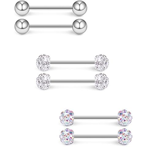 Ruifan 16G Colorful Crystal Ball Nipple Rings Cover
