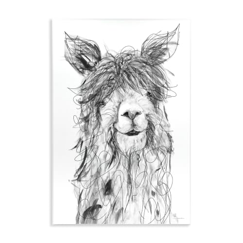 Smiling Llama Alpaca Scribble, 13 x 19 Inch Mounted Print on Wall Plaque