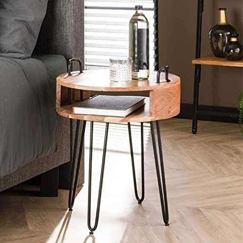 Ringo-Living Massivholz Nachttisch rund Lali, Natur-Heller & Schwarz-Matter...