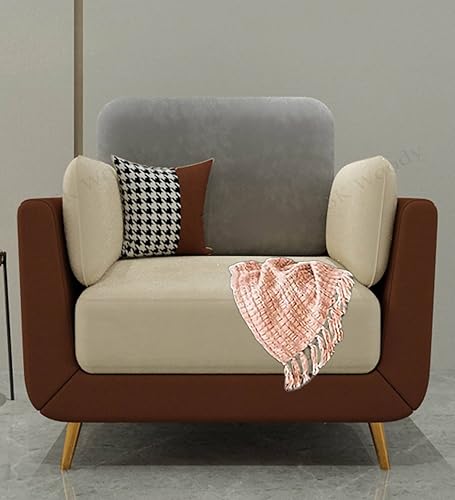 Image of Black Wood Modern Montez Luxurious Velvet 1 Seater Sofa for Bedroom, Living Room, Dining Room, Drawing Room, Home Office in Bug Resistant Wood (Brown & Beige, 1 Seater)