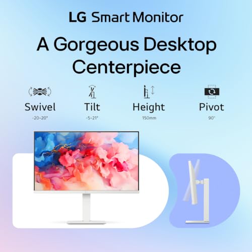 Image of LG 27-Inch Smart Monitor, 4K UHD (3840 x 2160) IPS Display, HDR10, Built-in Speaker, Screen Share, Remote Control, WebOS, HDMI, USB Type-C PD 65W, AirPlay 2, Bluetooth, Tilt /Height /Swivel /Pivot Stand