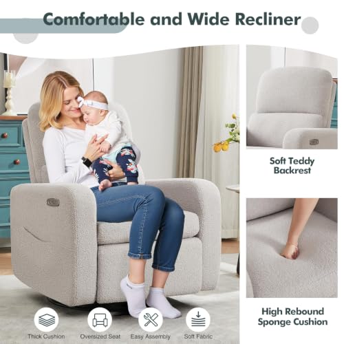 Image of Power Swivel Rocker Recliner, Glider Recliner Nursery Chair, Crey