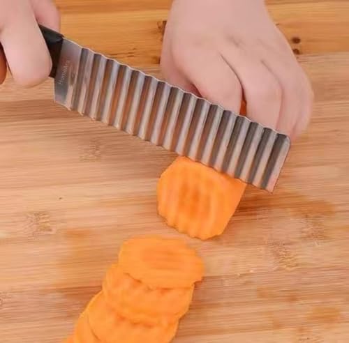 Image of 1 PCS Stainless Steel Crinkle Cutter Knife | Wavy Blade Potato & Veg Slicer for French Fries, Chips, Salads | Multi-Purpose Kitchen Chopper | Anti-Slip Handle | Food Prep Cutting Tool