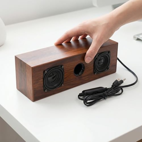 TINEASUR Retro Stylowy Drewniany Soundbar Komputerowy z Przewodowym USB i Aux Do PC Laptopa Tabletu Oraz Smartfona Dekoracyjny Głośnik Muzyczny Biurko