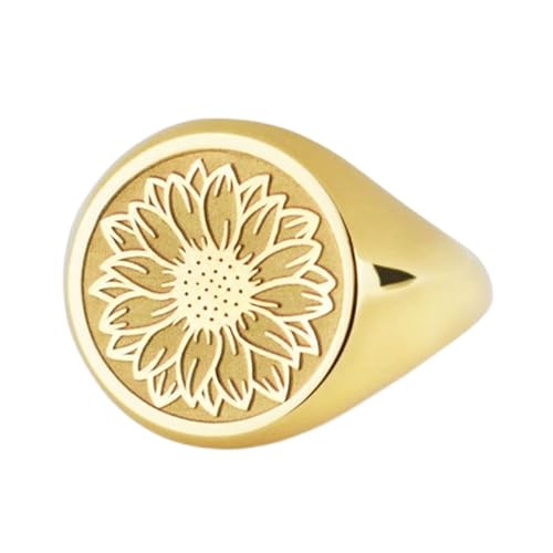 Bague tournesol en argent 925 contre les allergies | Chevalière ronde confortable