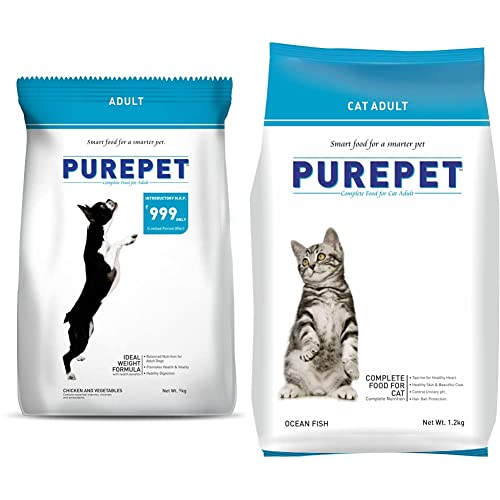 Image of Purepet Chicken & Veg Adult Dog Food, 9 kg & Ocean Fish Adult Cat Food, 1.2kg
