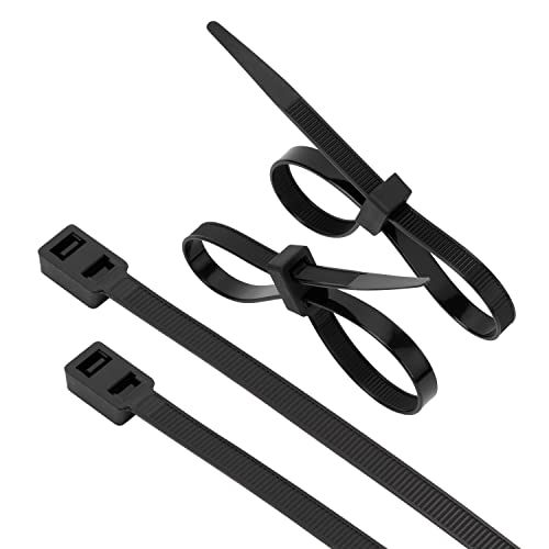 XINGO 100 PCS 12 inch Double Lock Cable Zip ties, Heavy duty Double Head wire ties with 50 Pounds Tensile Strength, Self-Locking Black Nylon Zip Ties for Indoor and Outdoor