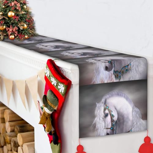 Chemin de table cheval blanc antidérapant avec pompons pour décoration de Noël et mariage