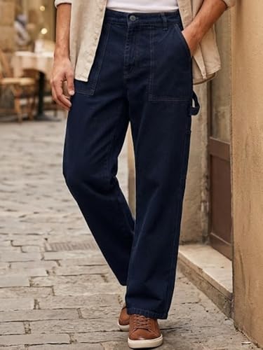 Image of Urbano Fashion Men's Loose Mid Rise Baggy Fit Cargo Carpenter Jeans with 6 Pockets Non-Stretchable