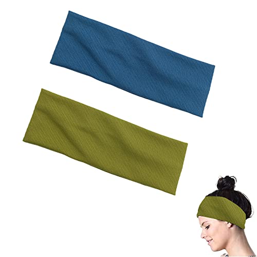 Stirnband Damen, Headband, Schweißband, Kopfband Damen, Haarbänder Sport, für Sport, Workout, Laufen, Radfahren und Yoga -Feuchtigkeitsabführend und Hoch Dehnbar, 2pc, Matcha-Grün, Haze-Blau Cover