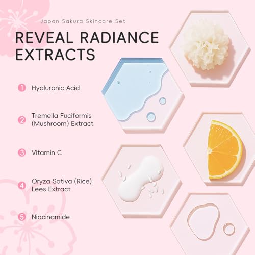 Yasovigi Sakura Travel Skincare Sets, 60pcs Mini Travel Skin Care kit Including Cleanser, Toner, Lotion, Serum, Cream, Sleepping Mask