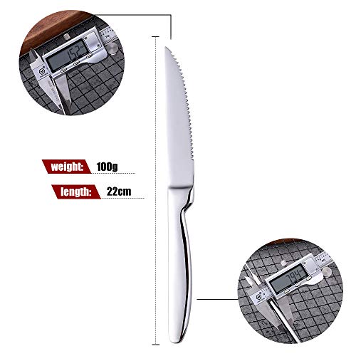 BISDARUN Stainless Steel Serrated Steak Knives Set of 6, Silver Dinner Knives Table Knifes for Cutting Steak Meat Dishwasher Safe, 8.66 Inches (22CM) - Image 3