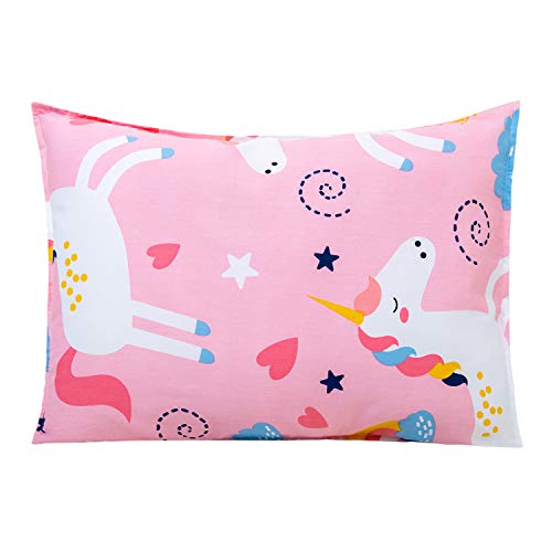 Cottonblue Toddler Pillow Set with Organic Cotton Pillowcase, Pink Unicorn, 14x19 inches, Machine Washable