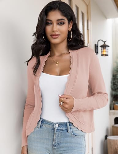Image of OmicGot Women's Long Sleeve Cardigan Sweaters Open Front Cropped Bolero Shrugs for Dresses S-XL