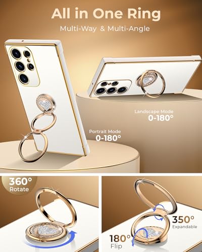 Image of XYZ for Galaxy S23 Ultra Case with Stand, for Samsung Galaxy S23 Ultra Case with Double Ring, Women Girls Bling Luxury Protective Phone Case Heart for Samsung S23 Ultra, White