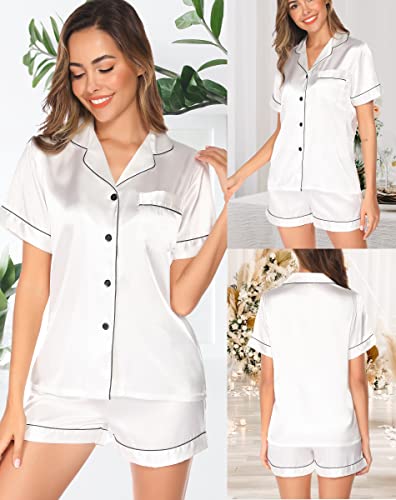 Image of Vlazom Womens Silk Pajamas, Short Sleeve Satin 2 Piece Pj Sets Button-Down Sleepwear Loungewear Pjs Shorts Set S-XXL