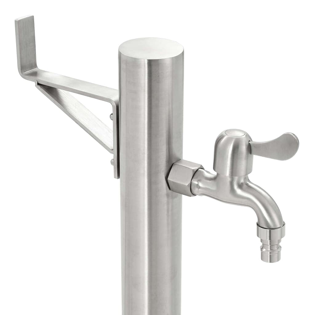 Garten-Wassersäule Edelstahl rund 65 cm mit Wasserhahn, Anschluss für Gartenschlauch und Bewässerungssystem, inklusive Teflonrollen, ideal für Terrasse, Balkon und Beet
