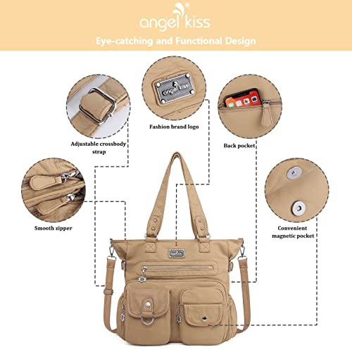 Image of Angelkiss Purses Handbags for Women PU Tote Satchel Bags for Women Pockets Shoulder Bags | PU
