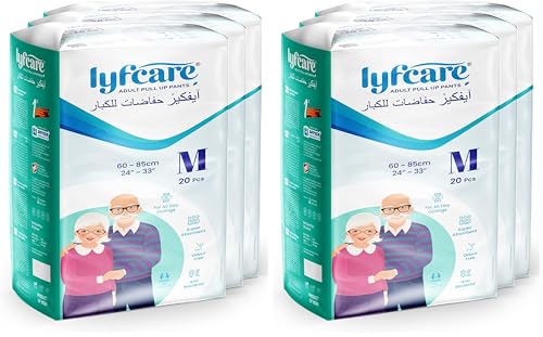 Image of Lyfcare Adult Diapers Medium Size (M) - 60 Count (Pack of 6) | Unisex Diapers Pants Style | Waist (60-85 cm) | Wetness Indicator, Super Absorption, 360 Protection & 0% Leakage | For Men & Women