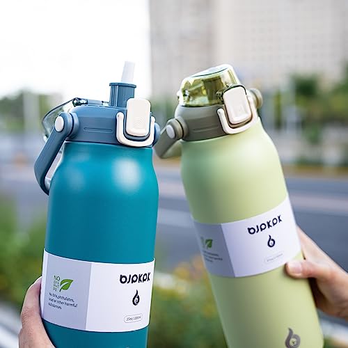 Image of BJPKPK 57oz Insulated Water Bottle with Straw Lid, Stainless Steel Bottle | One-Hand Straw Lid, BPA-Free Leakproof Large Water Bottle with Handle, Keeps Cold & Hot, Vacuum Insulation for Gym & Outdoor