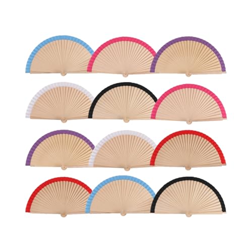 Home Universal ® Pack 12 Unidades Abanicos Madera con Tela Lisa 23cm, Detalles para los Invitados, Regalos de Boda, Fiestas, Comuniones y Otros Eventos (Madera con Tela Multicolor)