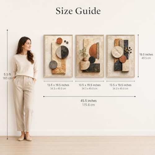 Image of Livin'luxe Set of 3 Geometric Abstract Wall Photo with Frame for Living Room Bedroom Hall Office Decor, Premium Wooden Synthetic Frame Modern Artwork Gift