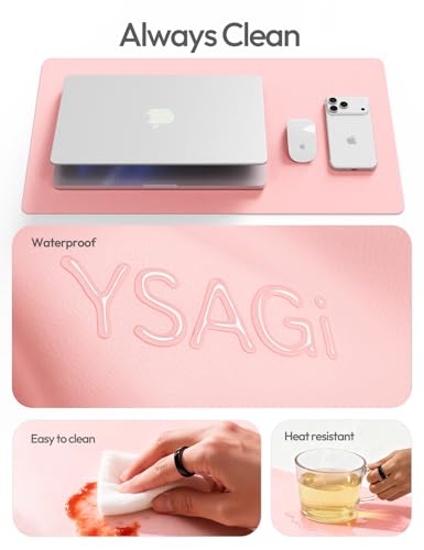 Image of YSAGi Leather Desk Pad Protector, Office Desk Mat, Large Mouse Pad, Non-Slip PU Leather Desk Blotter, Laptop Desk Pad, Waterproof Desk Writing Pad for Office and Home (23.6 inch x 13.8 inch, Light Pink)